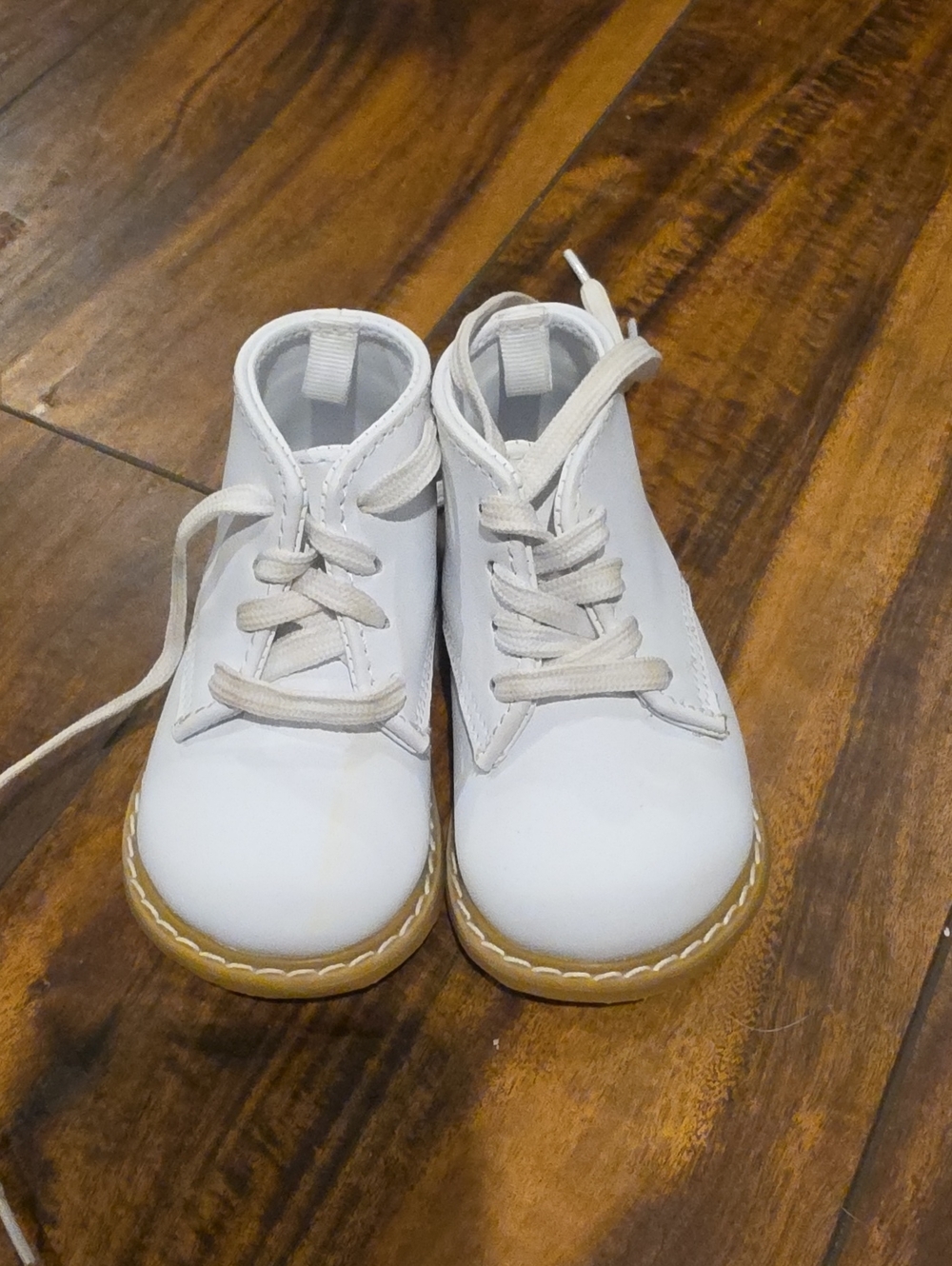 Josmo White Kids Lace-Up Walker Boots with Tan Sole